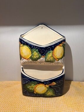Hand-Painted Mano Ceramic Letter/Wall Pocket with Lemons made in Italy